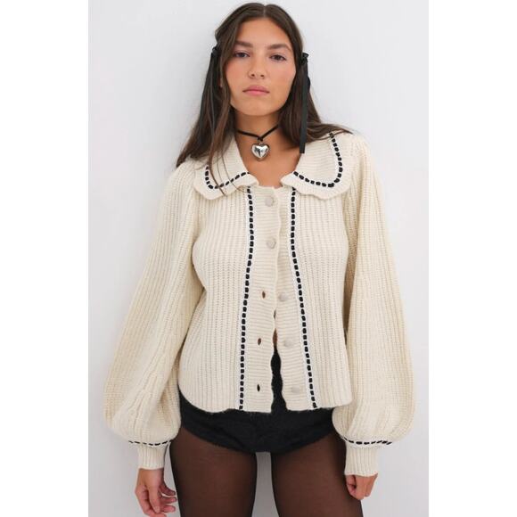 For Love And Lemons Sweaters - for love & lemons Jade cream lace collar tie back cardigan